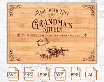 Personalized Cutting Board for Grandma SVG File| Grandma kitchen SVG| Gift for Grandma| Cutting Board| Kitchen Gift