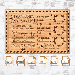 Dear Santa Christmas Tray SVG Glowforge lasergesneden bestanden| Kerstblad snijplank| Treats For Santa SVG-bestand voor Cricut