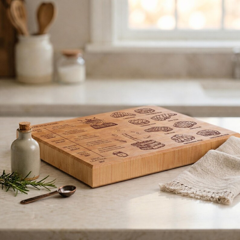 Guía de temperatura para barbacoa en formato SVG para tabla de cortar, archivo de grabado láser para tabla de temperatura de carne, regalo ideal para papá experto en barbacoas Glowforge imagen 7