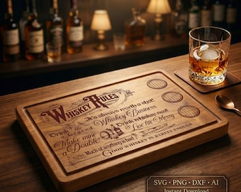 Whiskey Rules Cutting Board SVG | Funny Bar Gift for Men | Laser Engraving File for Glowforge CNC