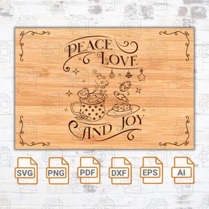 Peace Love and Joy svg/charcuterie segno tabellone tagliato al laser/charcuterie board silhouette