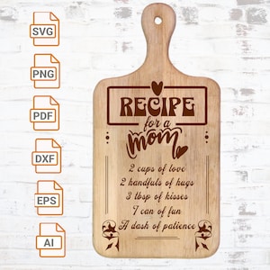 Rezept für Mama Schneidebrett | Schneidebrett für Mama | Muttertag geschnitten Datei | Geschirrtuch geschnitten Datei | Küchenschild svg