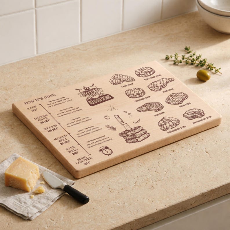 Guía de temperatura para barbacoa en formato SVG para tabla de cortar, archivo de grabado láser para tabla de temperatura de carne, regalo ideal para papá experto en barbacoas Glowforge imagen 4