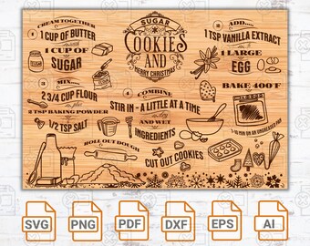 Sugar Cookies Recipe SVG: Christmas Tray Cutting Board (Digital File)