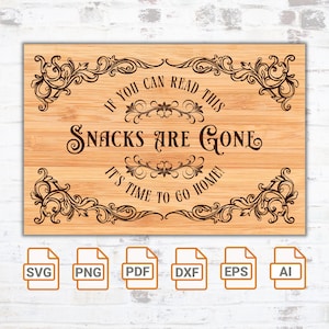 Snacks Are Gone SVG/ Tabla de charcutería en archivo láser/ Diseño de estilo vintage para grabado láser/ Tabla de cortar SVG/ Cricut/ Archivos de corte
