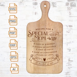 Recette spéciale pour une belle-mère - Pour toutes les mamans qui vous sont chères| Prêt pour la forge luminescente | Fichier découpé au laser | Svg plateau repas| Svg citation famille