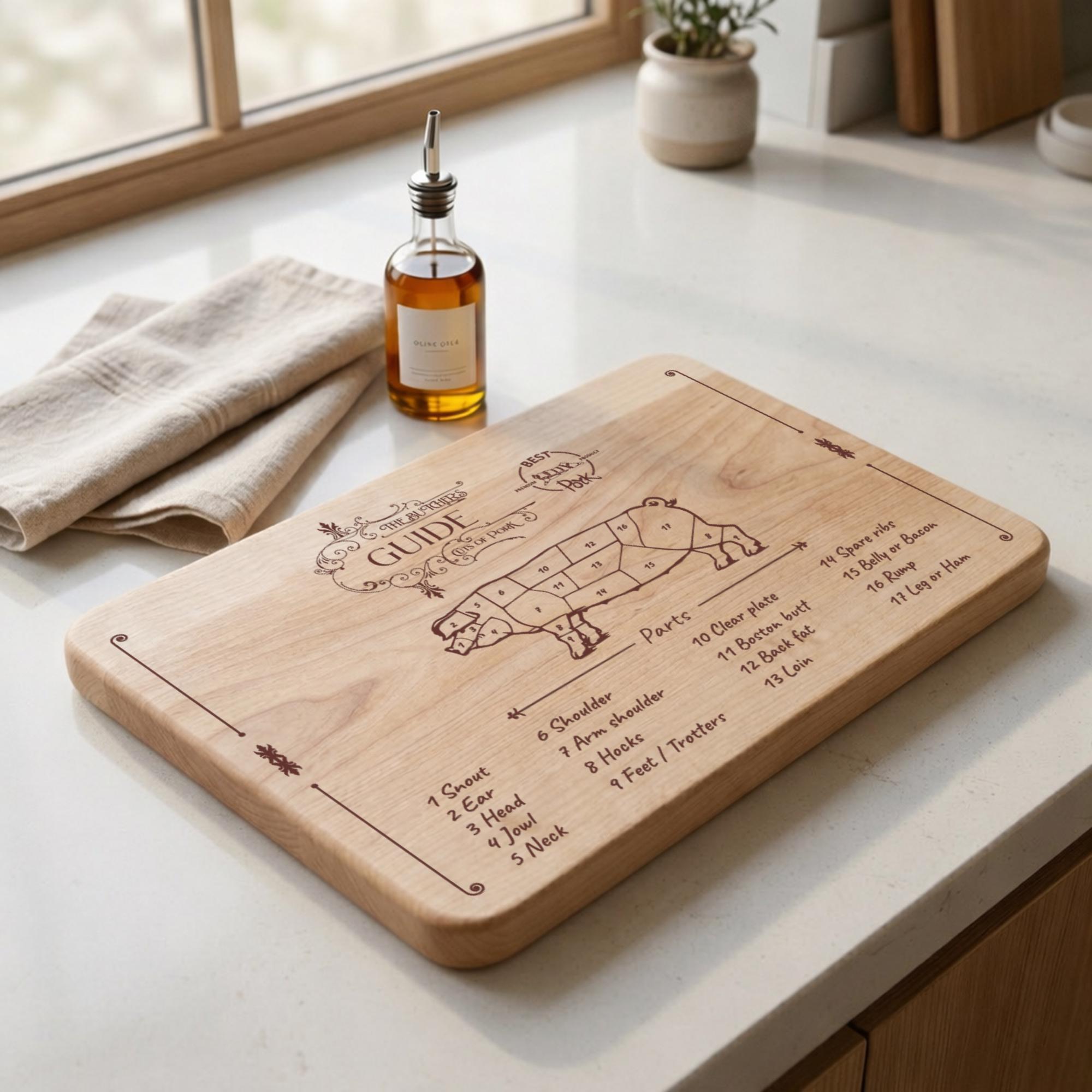Pork Cuts Chart SVG for Cutting Board Engraving, Butcher Guide Design ...