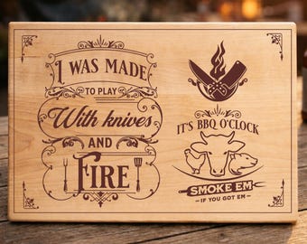 Funny BBQ SVG I Was Made to Play With Knives, Grill Master Gift File, Cutting Board Engraving, Glowforge Cricut