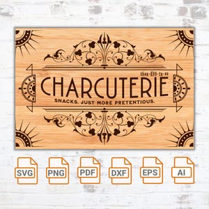 Planche de charcuterie fantaisie SVG| Lime laser pour planche à découper | Plateau de service Svg| Cuisine drôle Svg | dictons pour les planches à découper | Svg à déjeuner pour adulte