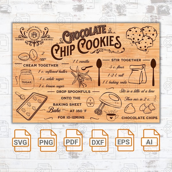 Chocolate chip cookies recipe| Cookie jars - SVG cut file| Glowforge cricut silhouette| Cut File| Board Silhouette Cut Files