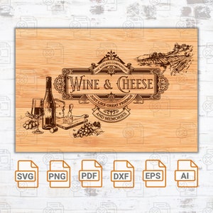 Schattig vleeswarenbord SVG | Fancy Charcuterie definitie SVG | Wijn SVG | Grafische wijn en kaas | Glowforge | Keuken teken SVG