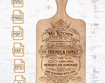 Keuken verzamelplaats SVG: snijplank, Cricut-bestanden (digitale download)