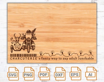 Weihnachts-Charcuterie-Board SVG: Santa Motorrad-Design (Digitale Datei)