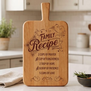 Archivo SVG de receta familiar, archivo SVG de tabla de cortar, letrero con cita para la cocina, archivo para grabado láser, diseño para Cricut Glowforge