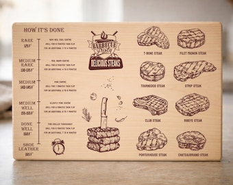 BBQ Temperature Guide SVG for Cutting Board, Meat Temp Chart Laser Engraving File, Grill Master Gift for Dad Glowforge