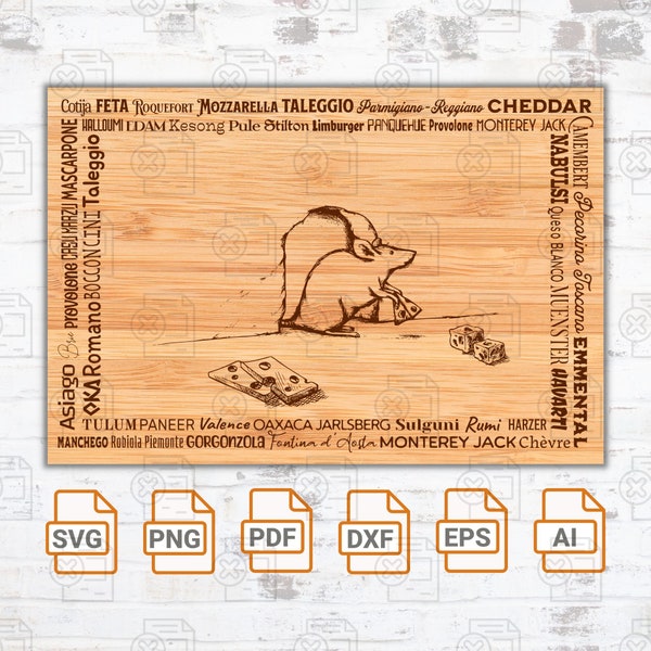 Cheeses of the World - Vector | Glowforge | Laser | Cutting Board | Cheeseboard Cute Charcuterie Board SVG | Charcuterie Board Cut Files