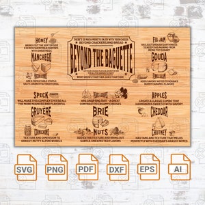 Au-delà de la baguette| Fichier SVG de planche de charcuterie | Jolie planche SVG | Plateau de service| Plateau de fromages| Cadeau de fiançailles nuptiale | Cadeau de douche