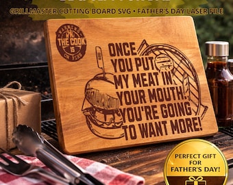 Regalo de barbacoa personalizado para papá SVG: diseño de tabla de cortar Grillmaster personalizada, archivo de grabado láser para el Día del Padre