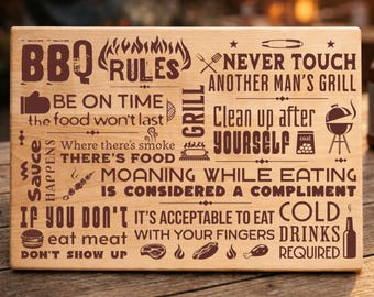 BBQ Rules SVG Funny Grill Sign File, BBQ Kitchen Wall Decor, Grill Master Gift, Cutting Board Engraving, Glowforge Cricut