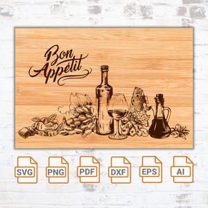 Bon appetit Schneidebrett | Schneidebrett | Küchenhandtuch Laser gravierte Dateien | SVG-Datei für Cricut