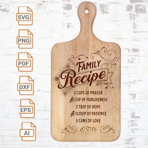 Svg-bestand familierecept| Keukenbord svg| Snijplank SVG| Cricut| Bestanden knippen| Gezegden voor theedoeken| Familie citaat Svg| Woondecoratiesvg