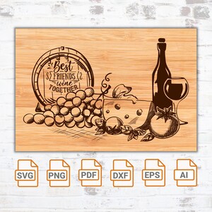 Beste Freunde Wein zusammen SVG | Lasergravur Datei für Holz| Untersetzer| Charcuterie-Schneide Schneidebrett | LightBurn| Glühschmieden| Xtool