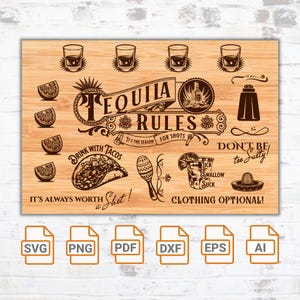 Regras da tequila Tábua de corte SVG | Arquivo svg de dose de tequila | Presente para casa nova | Cricut | Arquivos de corte | Presente de casamento | Tábua de corte engraçada