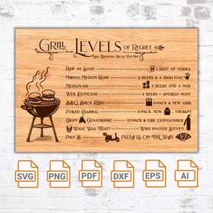 Livelli di rimpianto della griglia in formato SVG/ File di tabella della griglia del barbecue in formato SVG/ Grillmaster/ Tagliere in formato SVG/ Cricut/ File SVG del timer per barbecue/ Tagliere divertente
