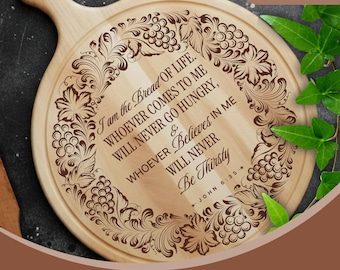 Christian Cutting Board SVG Laser File | Bread of Life Bible Verse John 6:35 | Laser Engraving & Cricut Glowforge Cut Files | Kitchen Decor