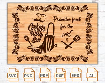 Cooking With Love SVG File: Cutting Board Design (Digital Download)