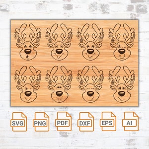 Weihnachten Rentier Gesichter SVG PNG Bundle | Mädchen Rentier SVG | Junge Rentier svg | Weihnachten 2024 geschnitten Datei | Niedliches Rentier Gesicht SVG Cricut