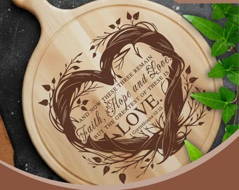 Kristen skärbräda och väggkonst SVG | Tro hopp kärlek bibelvers | Lasergravering SVG för Glowforge Cricut