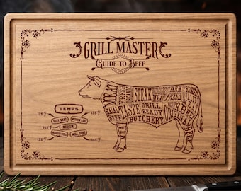 Cortes de carne de res Grill Master SVG / Diseño de grabado láser para tabla de cortar / Glowforge Cricut BBQ SVG