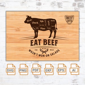 Eat beef SVG file| Beef Cuts Grill Master| Cutting Board| Cute Charcuterie Board SVG | Charcuterie Board Silhouette Cut Files