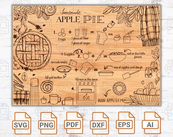 Apple Pie Recipe Engraving SVG: Fall Cutting Board Design (Digital Download)