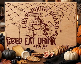 Halloween charcuterie bord SVG, Charspooky bordontwerp, kaasplankje graveerbestand, Glowforge laser SVG
