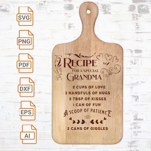 Receita para um arquivo svg especial da vovó | Sinal de cozinha svg| Tábua de corte SVG| Cricut| Cortar arquivos | Provérbios sobre toalha de prato | Decoração de casa Svg