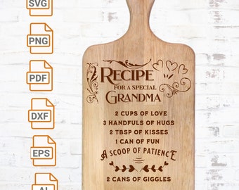 Grandma Recipe Kitchen Sign SVG File: Cutting Board Design (Digital Download)