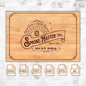 Maître de la fumée SVG | Fichier SVG de planche de charcuterie | Jolie planche de charcuterie SVG | Planche de charcuterie Silhouette coupe fichiers