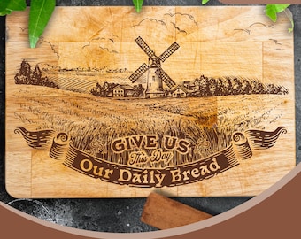 Christian Cutting Board SVG | Our Daily Bread Laser Engrave File | Kitchen Laser SVG for Glowforge Cricut