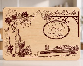 Bon Appetit SVG | French Charcuterie Board Laser Engraving File | Kitchen Cutting Board Design | Glowforge Cricut