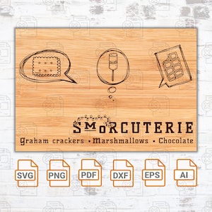 Smores Board Svg| Smores Station Svg| Smore Charcuterie Board| Smore Menu Svg| Smore Glowforge Laser Cut File| Kitchen svg