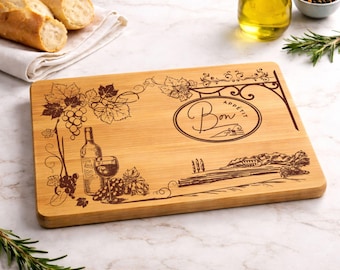 Bon Appetit SVG / Archivo de grabado láser para tabla de charcutería francesa / Diseño de tabla de cortar de cocina / Glowforge Cricut