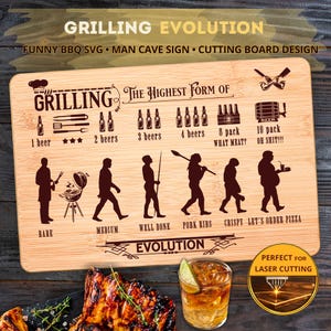 BBQ Evolution SVG – Funny Grill Master Sign, Grilling Evolution Cutting Board Design, Man Cave lasergravurebestand
