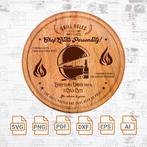 Grillruss-Svg-Datei | Grillmeister| Schneidebrett SVG | Cricut| Dateien schneiden| Grill-Timer SVG-Datei | Lustiges Schneidebrett
