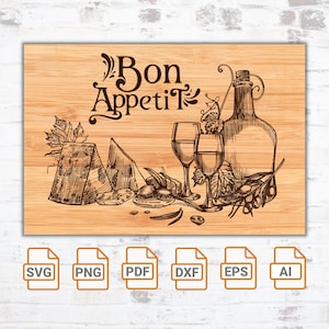 Fichier svg Bon appétit, vigne et fromage | Planche à découper SVG| Cricut| Couper des fichiers| Planche à découper| Décoration de cuisine| Forgelumineuse| Couper le fichier
