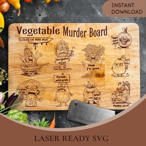 Funny Vegetable Cutting Board SVG | Veggie Murder Laser Engraving Design | Glowforge Cricut