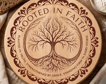 Christian Cutting Board & Decor SVG | Rooted In Faith Quote | Laser Engraving SVG for Glowforge Cricut