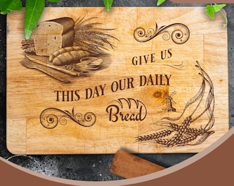 Tabla de cortar cristiana SVG / Archivo de grabado láser "Nuestro pan de cada día" / Archivo SVG láser de cocina para Glowforge Cricut