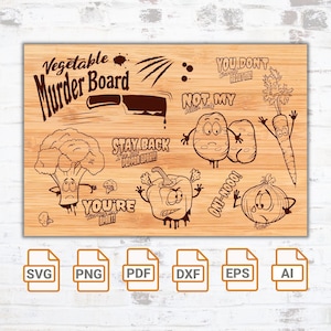 Gemüse Murder Board SVG-Datei | Schneidebrett SVG | Cricut| Dateien schneiden| Murder Board SVG-Datei | Lustiges Schneidebrett
